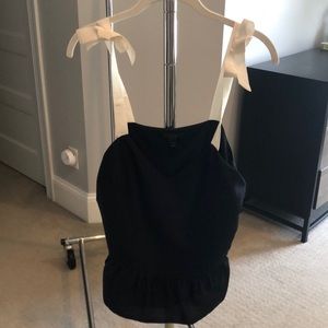 Jcrew navy silk top with tie strap detail